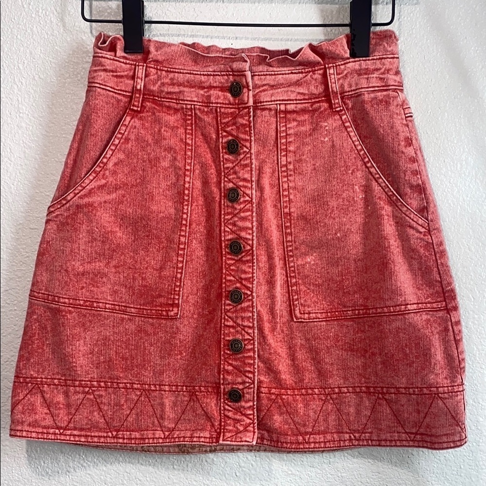 Pilcro Pink Mini A-Line Skirt, Women Skirt Denim Pockets Button Front Size 2 Red